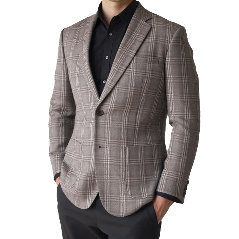 Mens Fashion Blazer - Męska kurtka modna 2026 brązowo-szara w