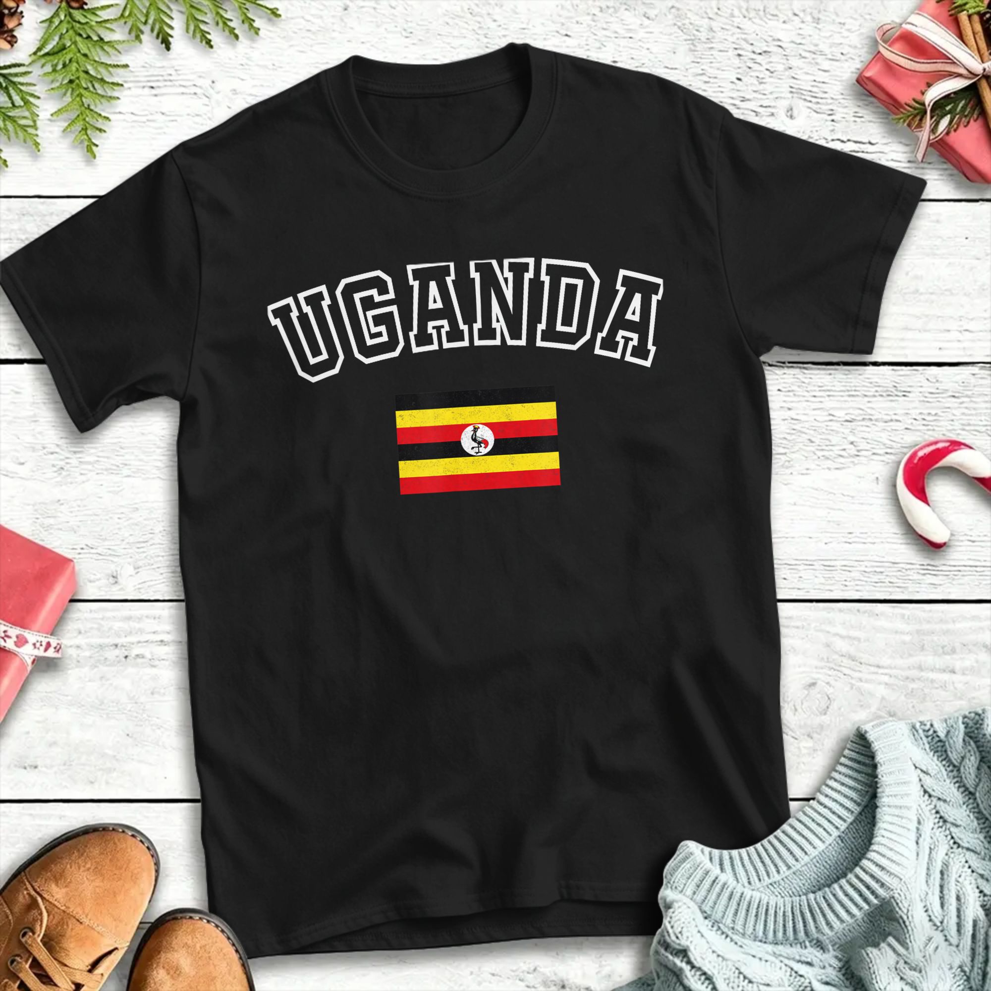Men Fashion Uganda - Koszulka Harajuku Letnia z Flagą Ugandy