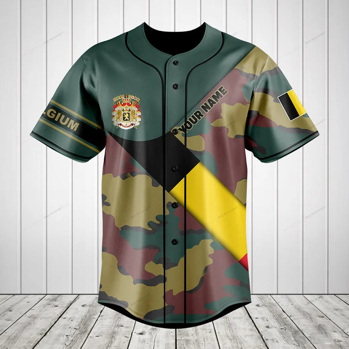 Mens Fashion Baseball Jersey - Koszulka z własnym nadrukiem, flaga Belgii,