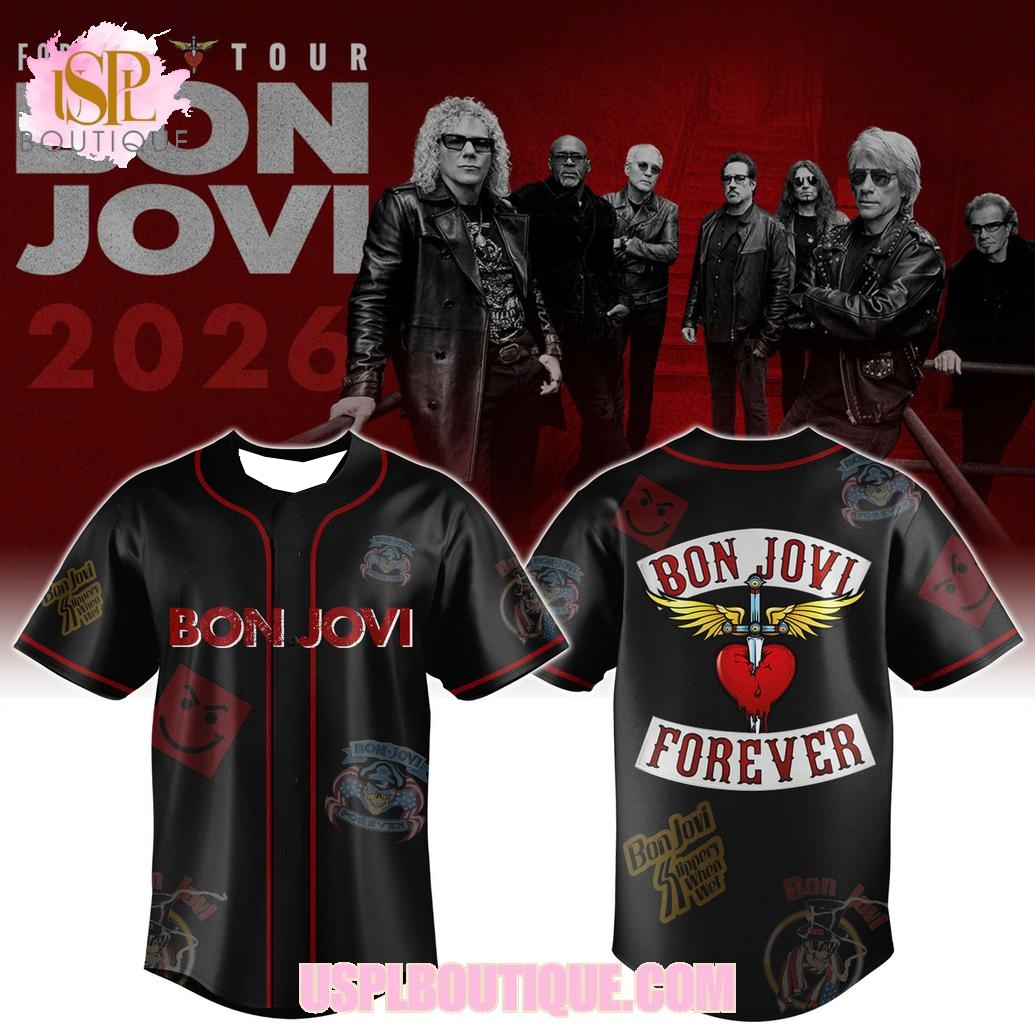 Mens Fashion Baseball Jersey - Czarna koszulka baseballowa Bon Jovi z
