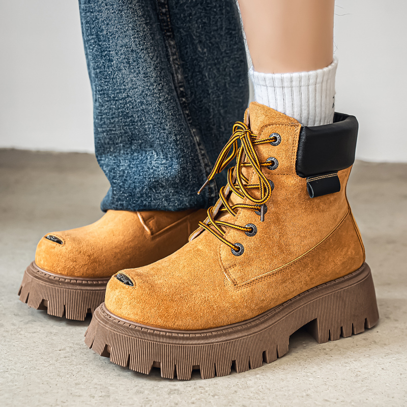 Fashion Men'S Boots - Klasyczne wysokie buty outdoorowe skórzane męskie