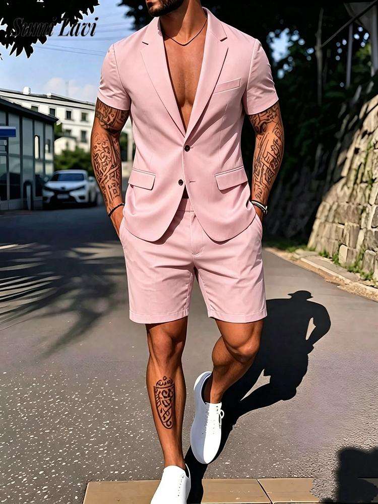 Mens Fashion Blazer - Męski casualowy garnitur dwuczęściowy w jednolitym