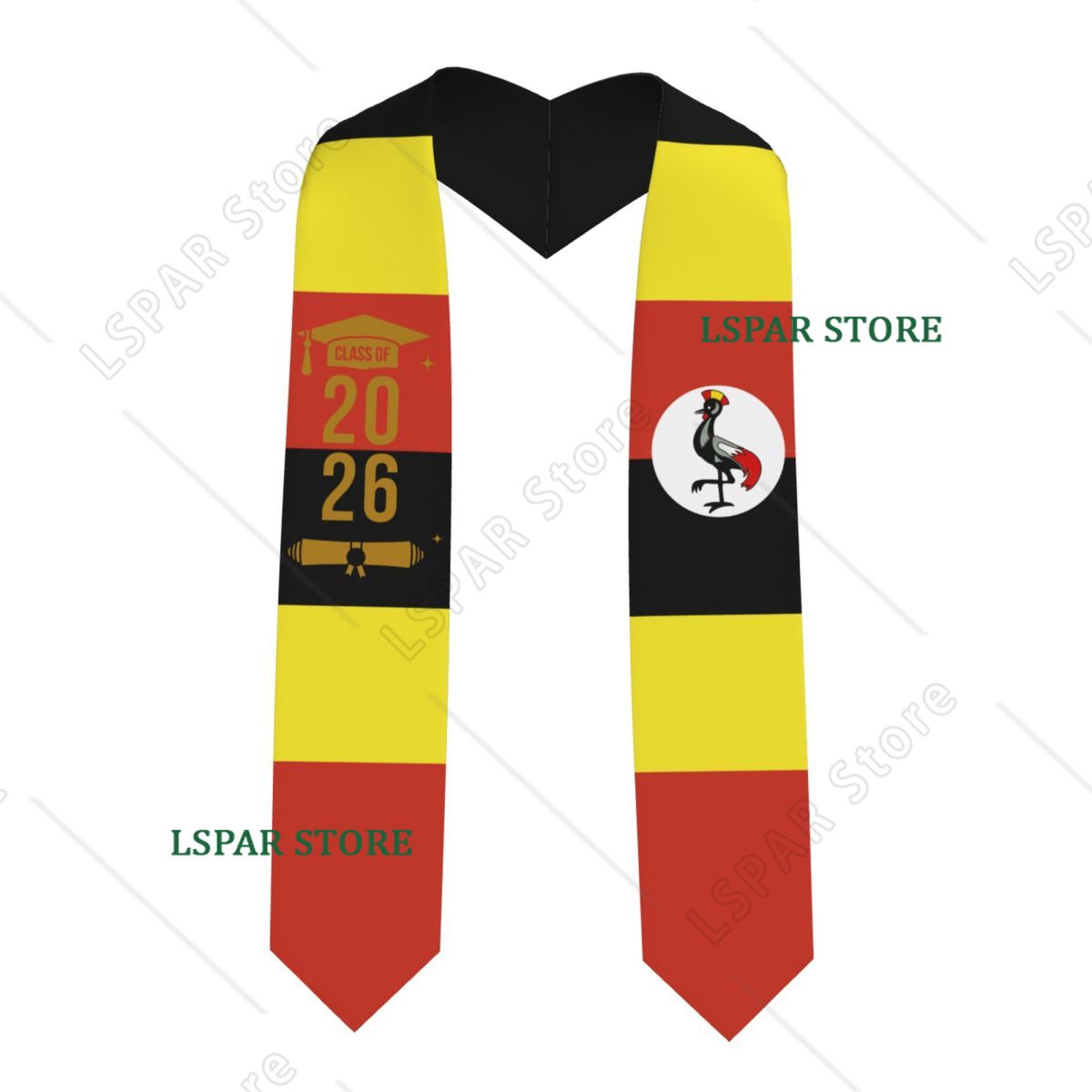 Men Fashion Uganda - Szarfa/Stola Absolwencka z Flagą Ugandy Klasy