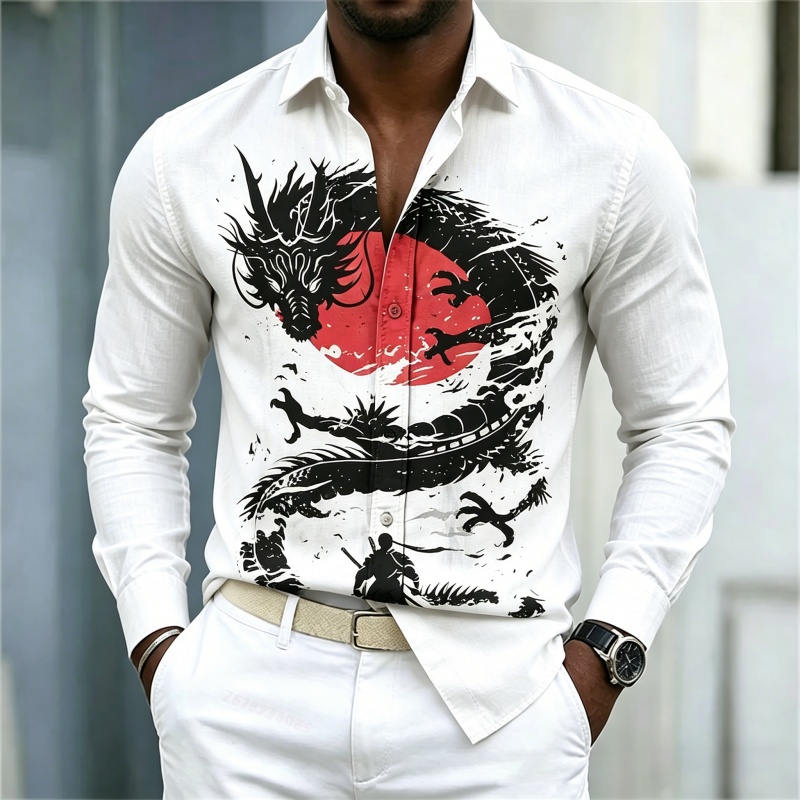 Men'S Fashion Usa - Koszula męska 2026 Nowa Biała Czarna