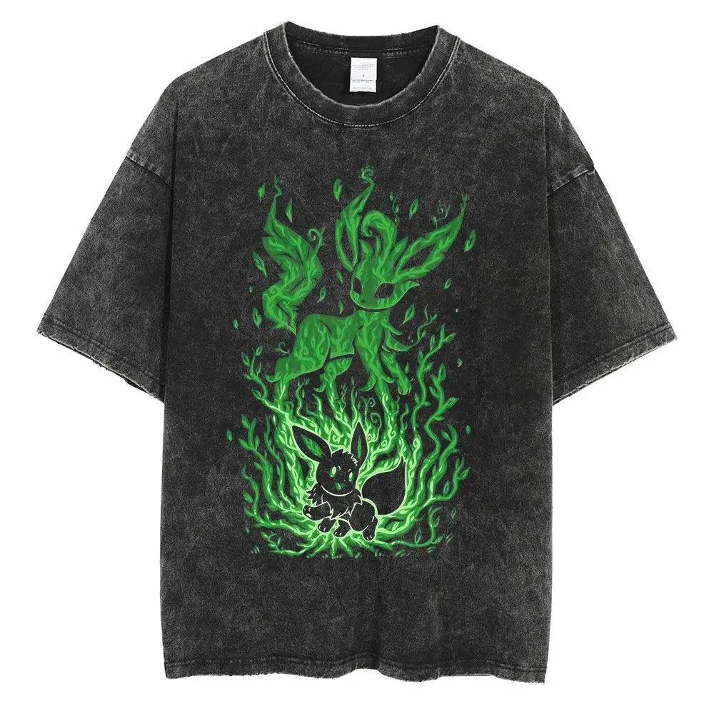 Men'S Fashion Evolution - Koszulka Pokemon 2026 Summer Vintage Washed