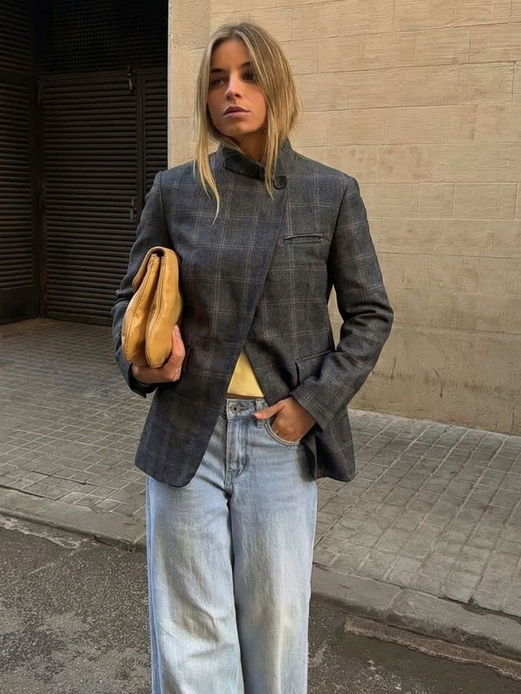 Mens Fashion Blazer - Żakiet damski w kratę na wiosnę