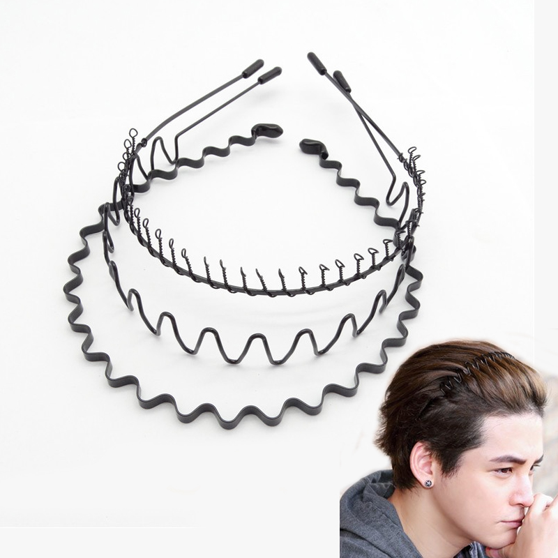 Men Fashion Hair Style - Moda czarna metalowa falowana sportowa opaska