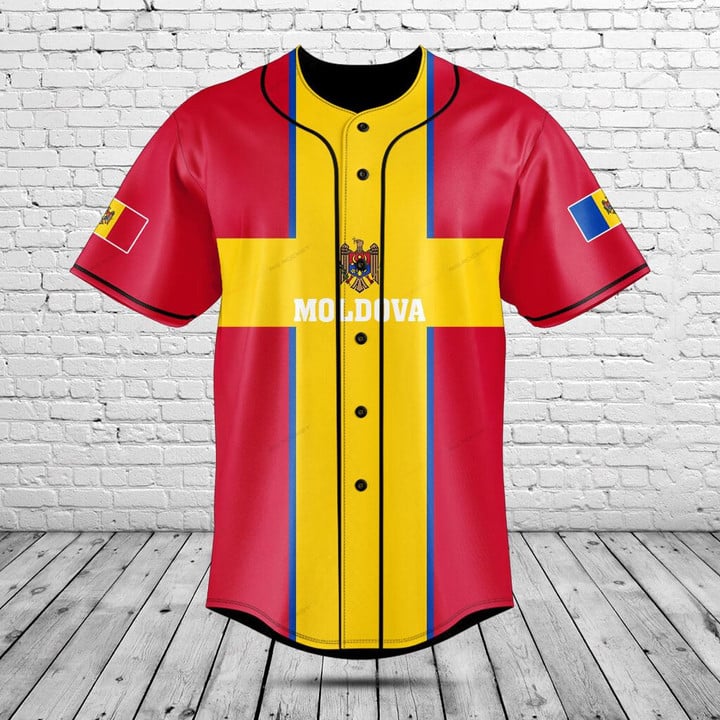 Mens Fashion Baseball Jersey - Koszulka z grafiką flagi Mołdawii z