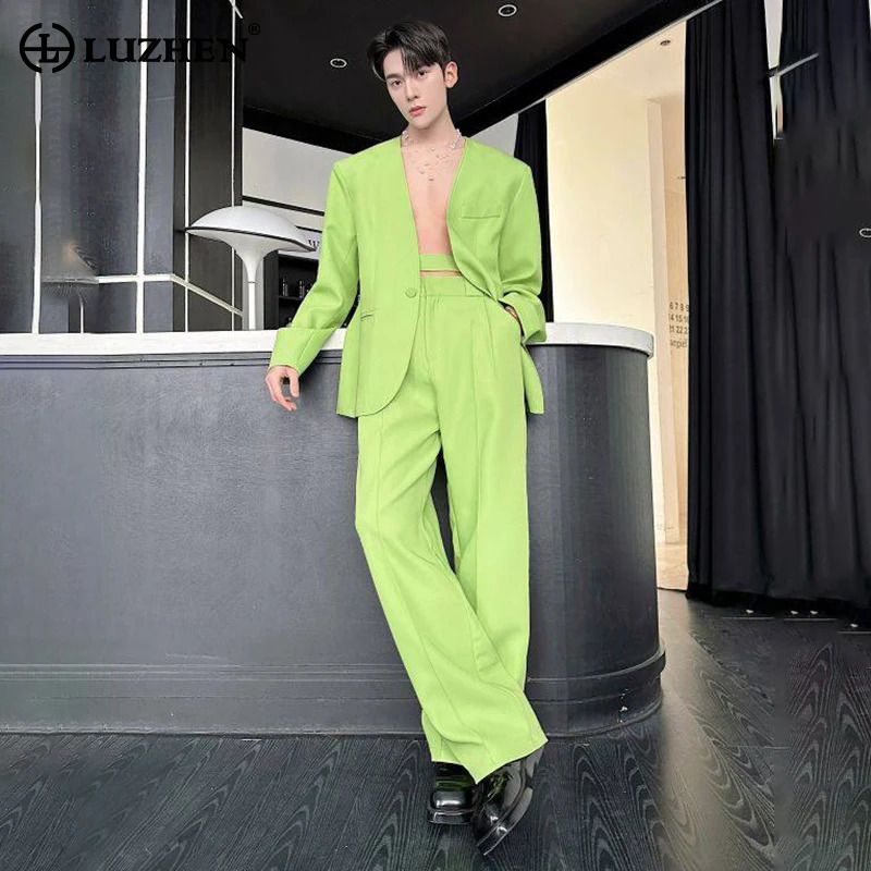 Mens Fashion Blazer - LUZHEN 2026 Wiosna Nowe Komplety Dwuczęściowe
