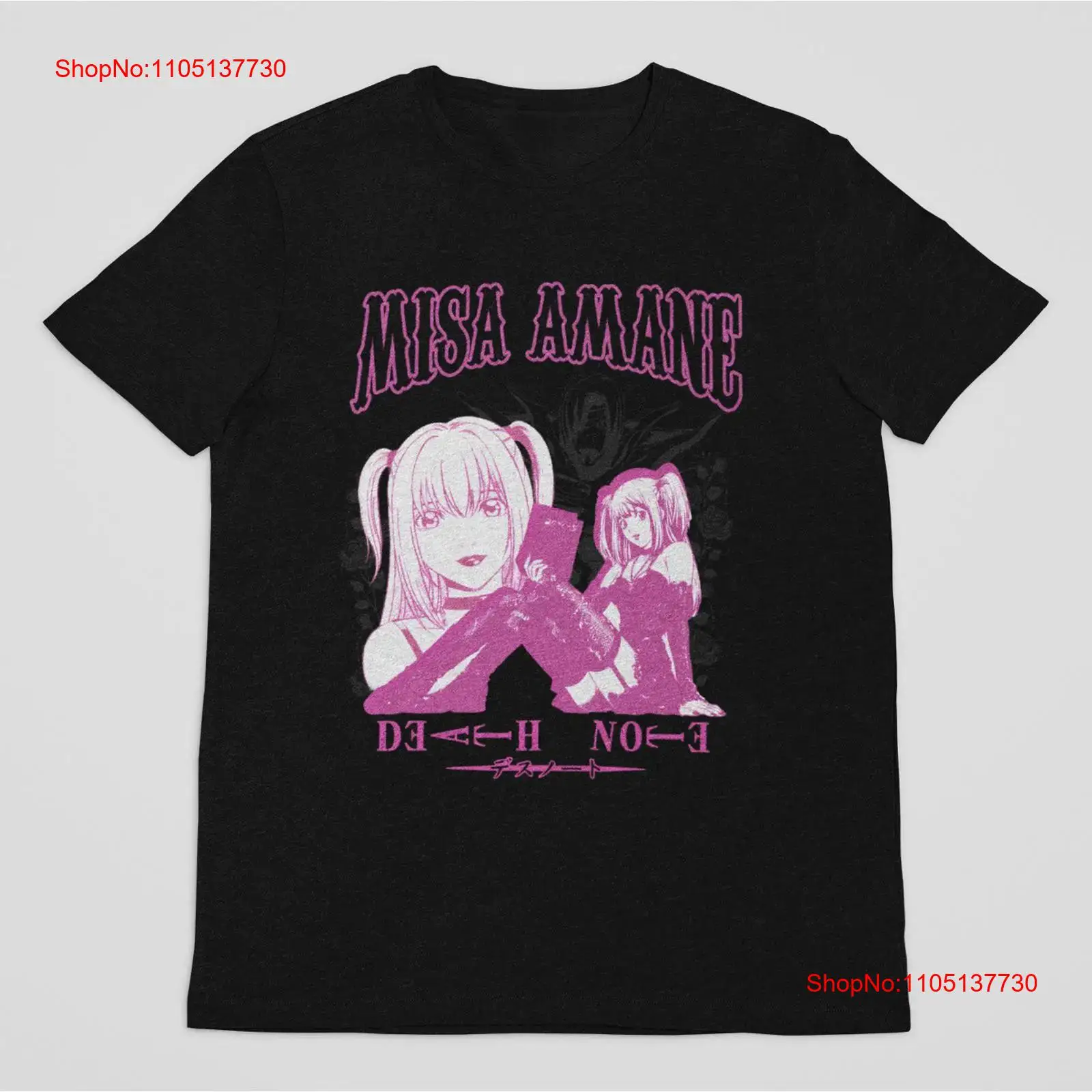 Men'S Fashion Pink Shirt - Vintage Anime Shinigami Czarna Koszulka Misa