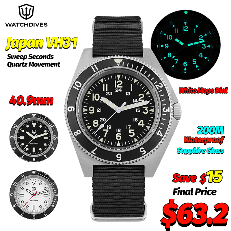 Mens Fashion Watch - Zegarek kwarcowy Watchdives WD1972, szafirowe szkło,