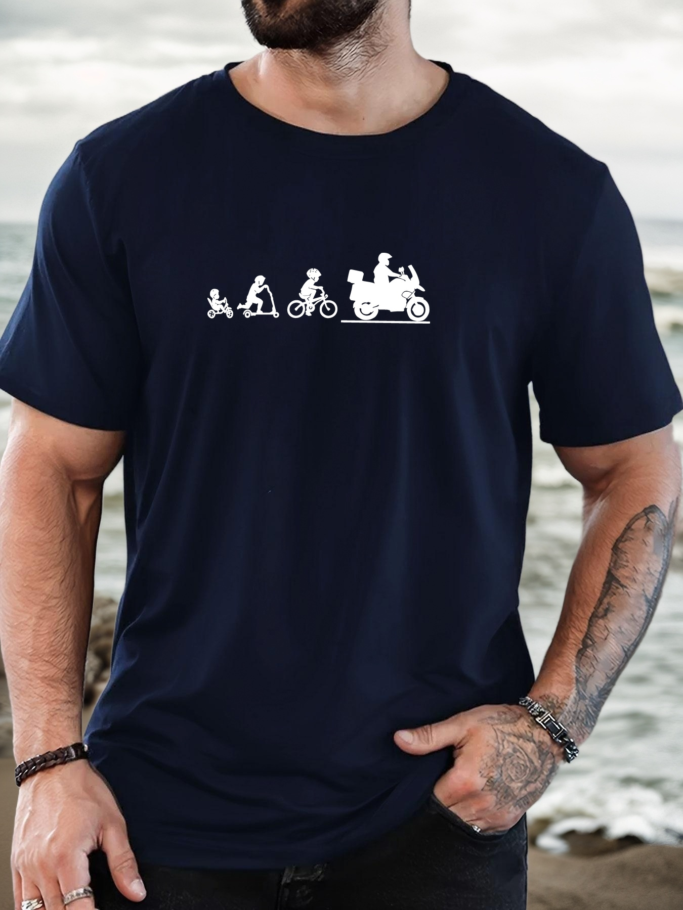 Men'S Fashion Evolution - Modna męska czarna podstawowa koszulka T-shirt