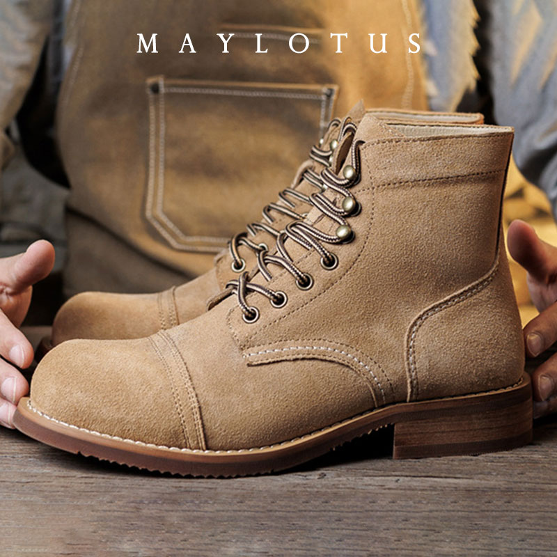 Fashion Men'S Boots - Zamszowe buty motocyklowe z konstrukcją Goodyear-Welted,