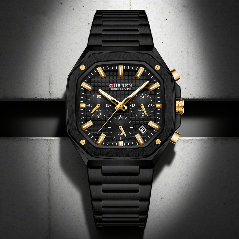 Mens Fashion Watch - CURREN Luksusowy kwadratowy zegarek chronograf dla