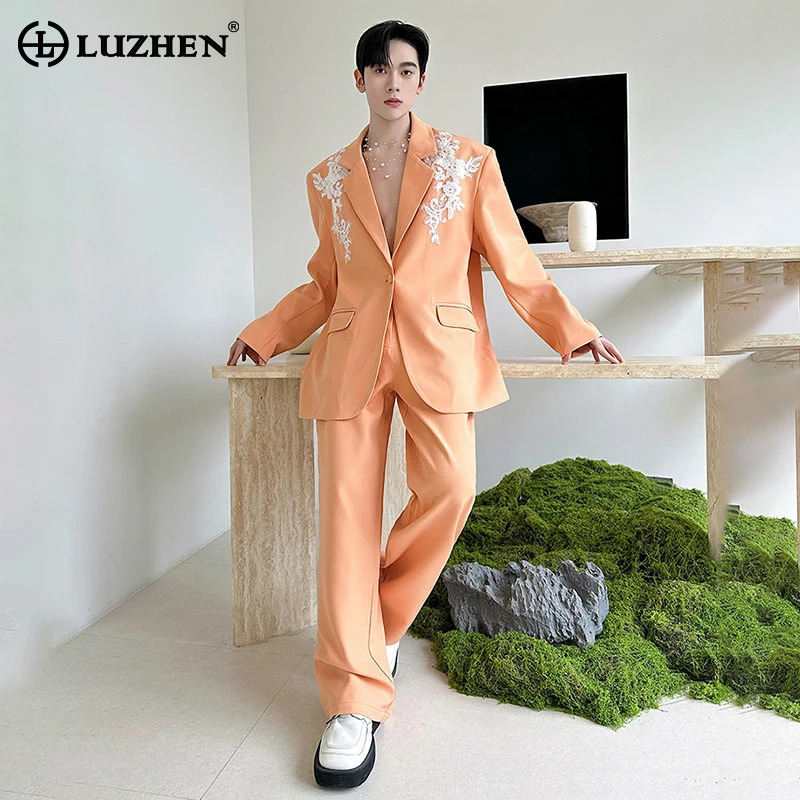 Mens Fashion Blazer - LUZHEN Wiosna Nowa Elegancka Luksusowa Dwuczęściowa