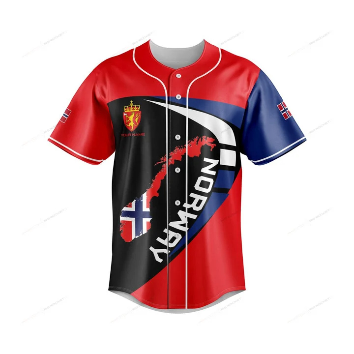 Mens Fashion Baseball Jersey - Koszulka z grafiką mapy Norwegii z