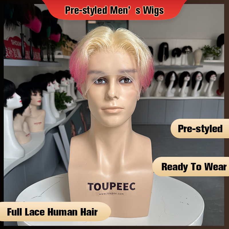 Men Fashion Hair Style - Wstępnie stylizowana męska peruka z pełną