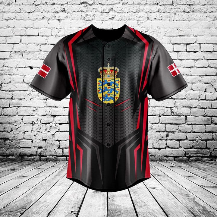 Mens Fashion Baseball Jersey - Koszulka z grafiką flagi Danii z