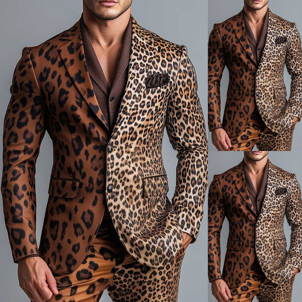 Mens Fashion Blazer - Męskie garnitury dwuczęściowe, kurtki w panterkę,
