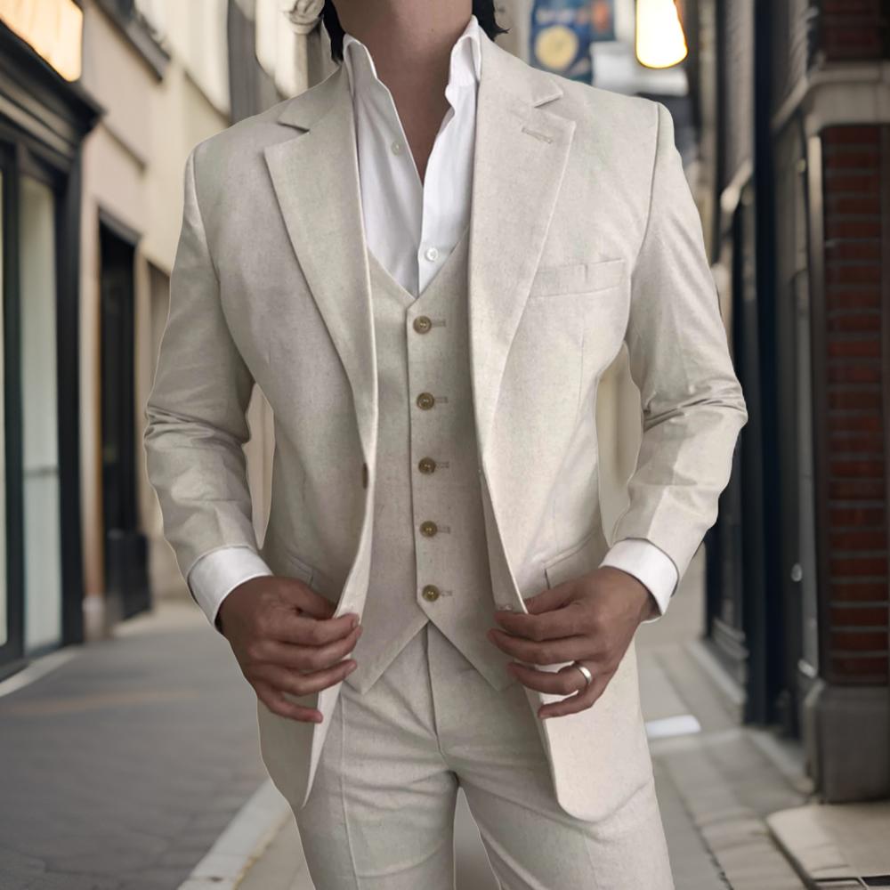 3-częściowy lniany garnitur mę – Mens Fashion Blazer recenzja i cena