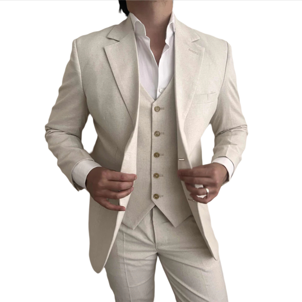 3-częściowy lniany garnitur mę – Mens Fashion Blazer recenzja i cena