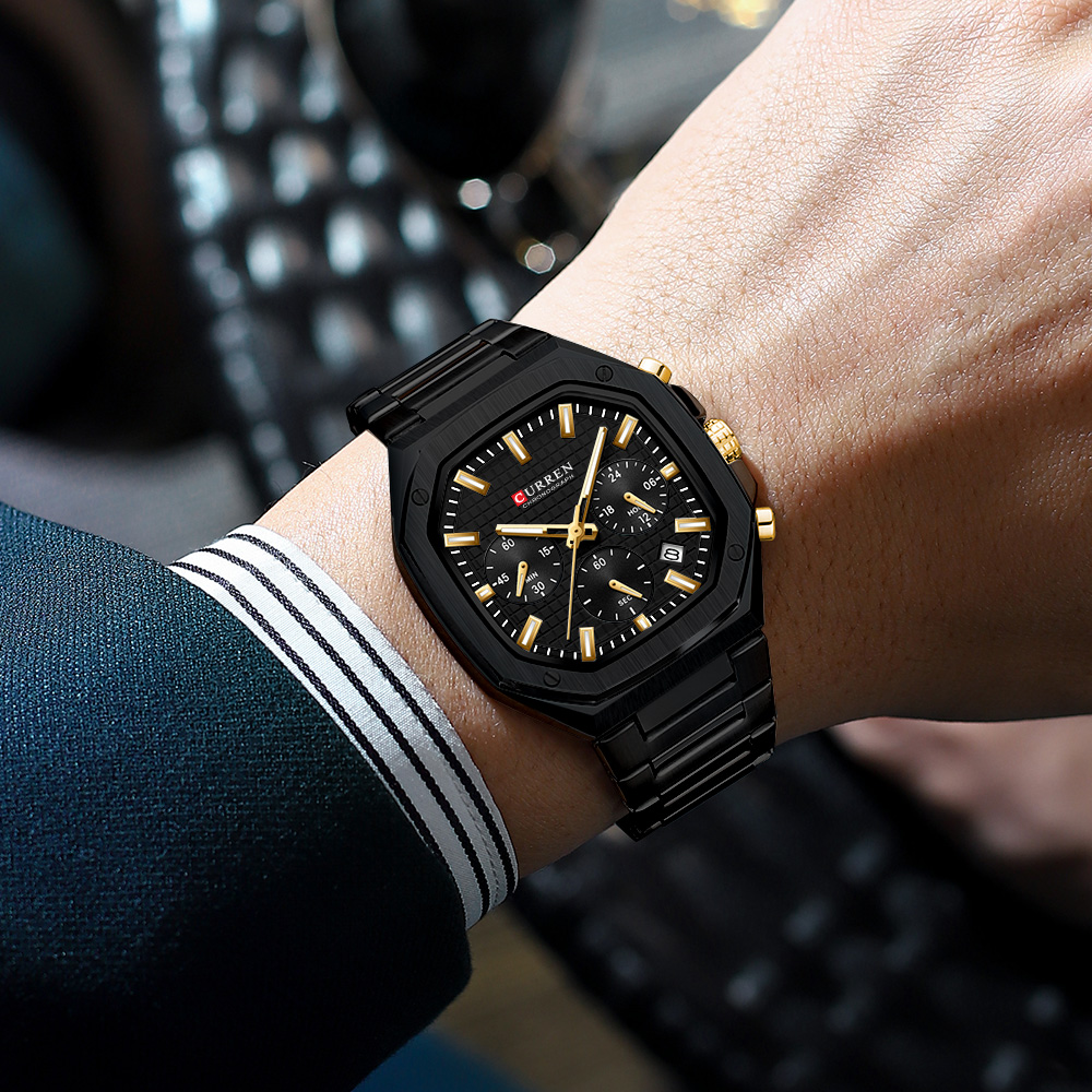 CURREN Luksusowy kwadratowy ze – Mens Fashion Watch recenzja i cena